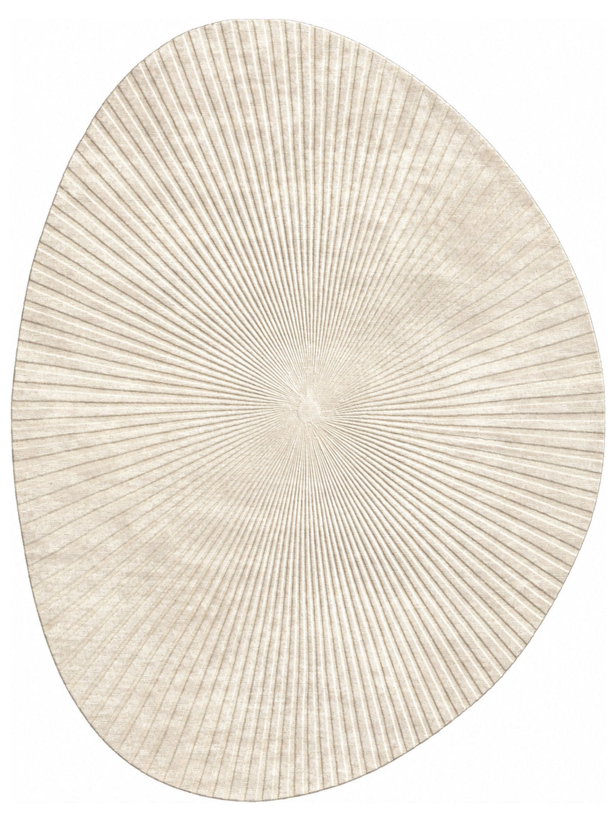 Alfombra Lux artesanal de lana y seda de bambú con diseño radial orgánico